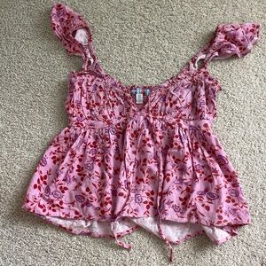 Urban Outfitters Pink and Red Smocked Top